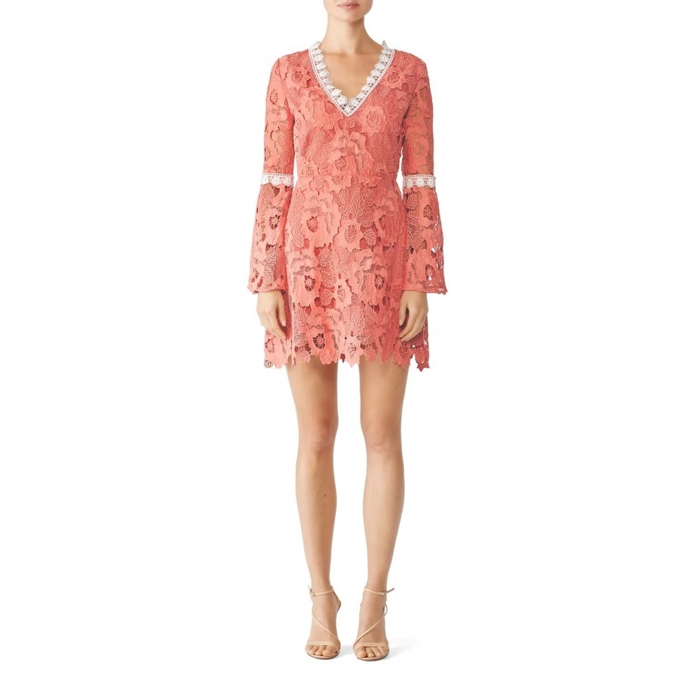 Alexia Admor Coral Lace Crochet Long Sleeve High Contrast Feminine Dress